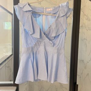 Blue and White Sear-sucker Top